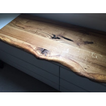 "Eiche, Leimholzplatte, rustikal plus, Baumkante vorne, 100x50x3cm, geölt, Wildeiche